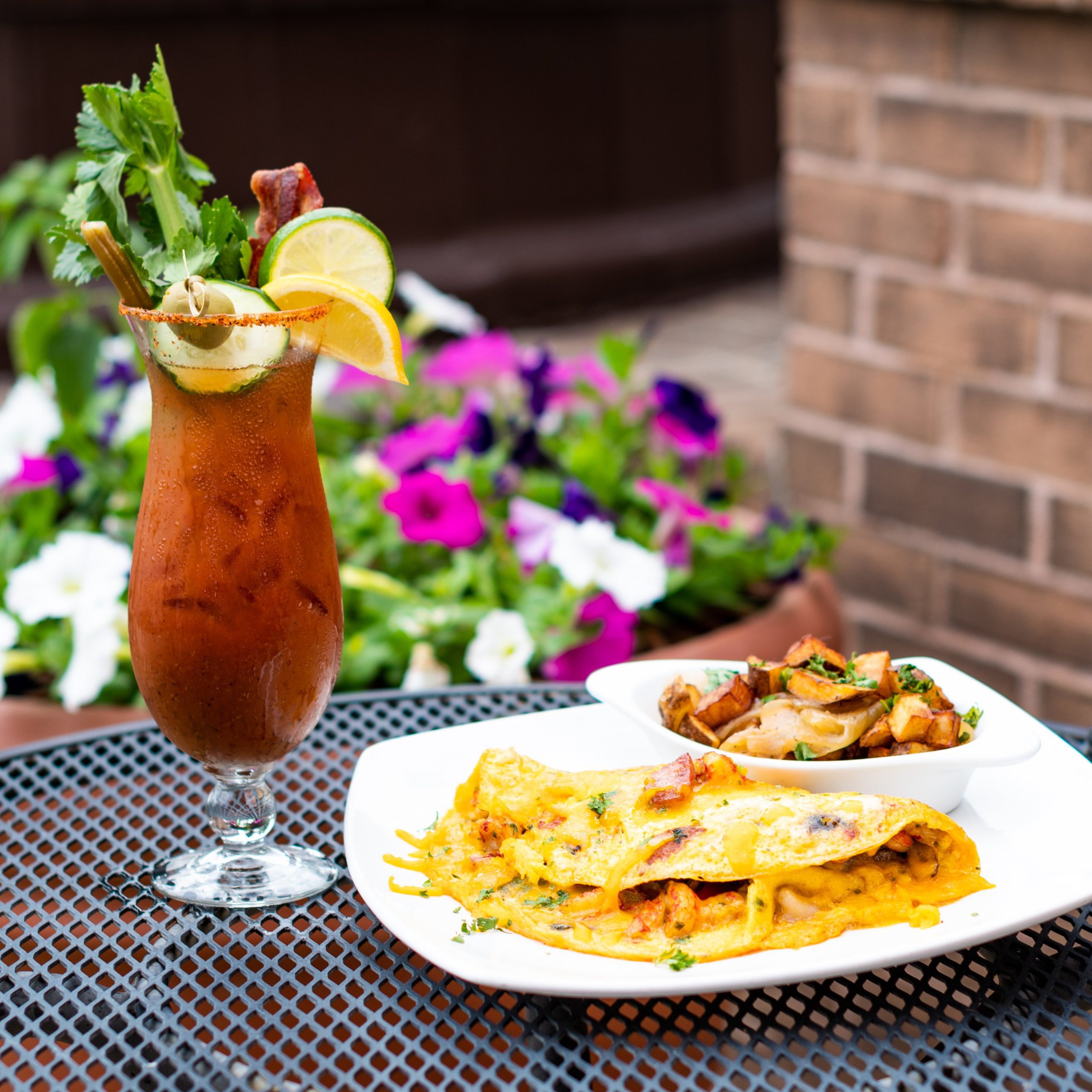 Omelet and Iced Tea on Table
